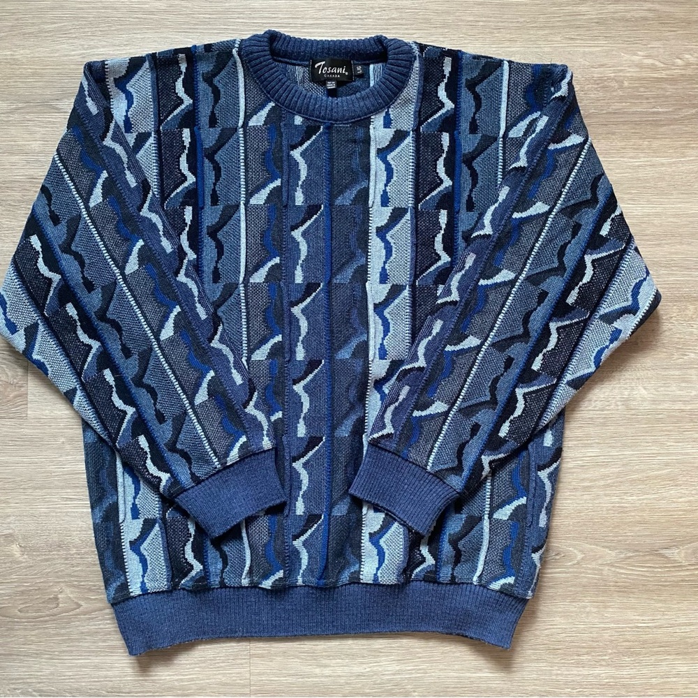 Vintage 90s Tosani Canada 3D Knit Sweater - Coogi Style - 100% Cotton - Large